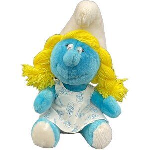 1981 Peyo Vintage Smurfette Yarn Hair Dress Hard Eye's Blue Yellow White